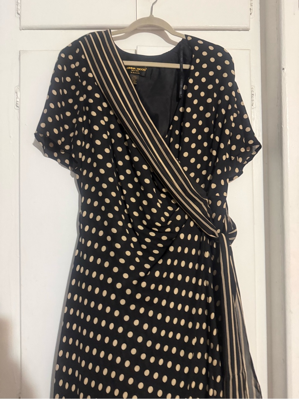 Black Polka Dot Silk Wrap Maxi Dress with Tie Detail - Picture 4 of 6